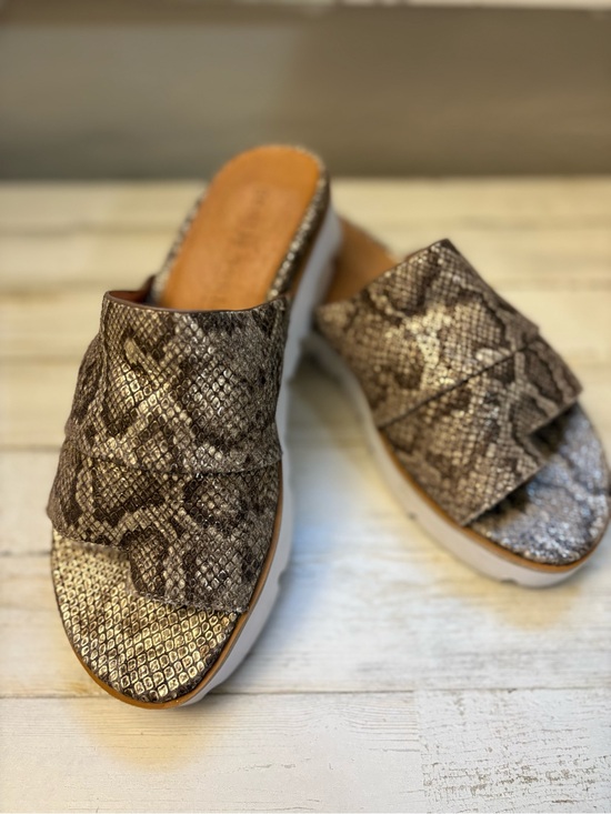 gentle souls Shoes - gentle souls Brown Snake-Print Slide Sandals